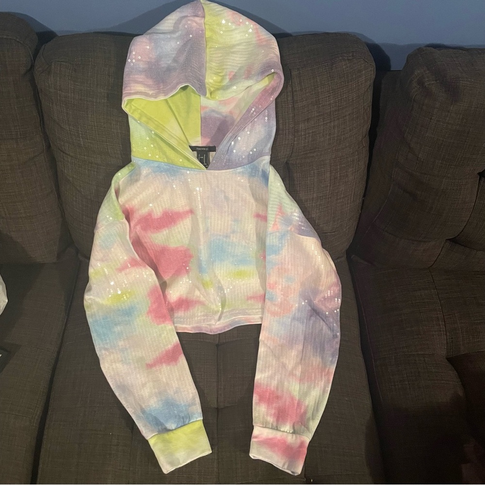Tie-dye sequin hoodie